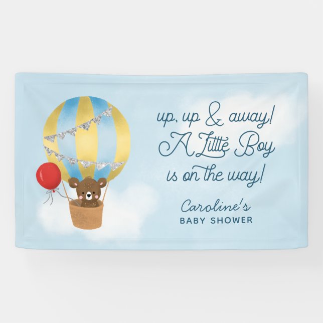 Hot Air Balloon Blue Up Up and Away Baby Shower Banner (Horizontal)