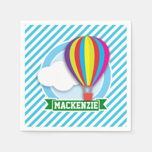 Hot Air Balloon; Blue & White Stripes Napkin