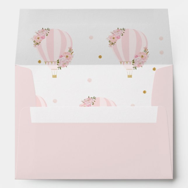 Hot Air Balloon Blush Pink Floral Gold 5x7 Card A7 Envelope (Back (Bottom))