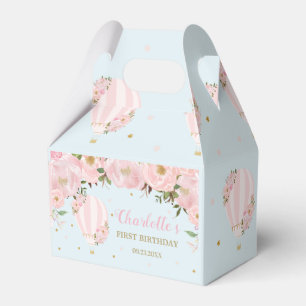 Hot Air Balloon Blush Pink Floral Photo Thank You  Favor Box