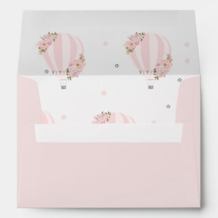Hot Air Balloon Blush Pink Floral Silver  Envelope