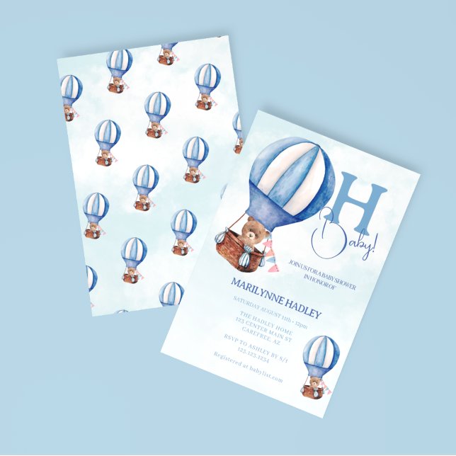 Hot Air Balloon Boho Blue Baby Shower Invitation (Creator Uploaded)