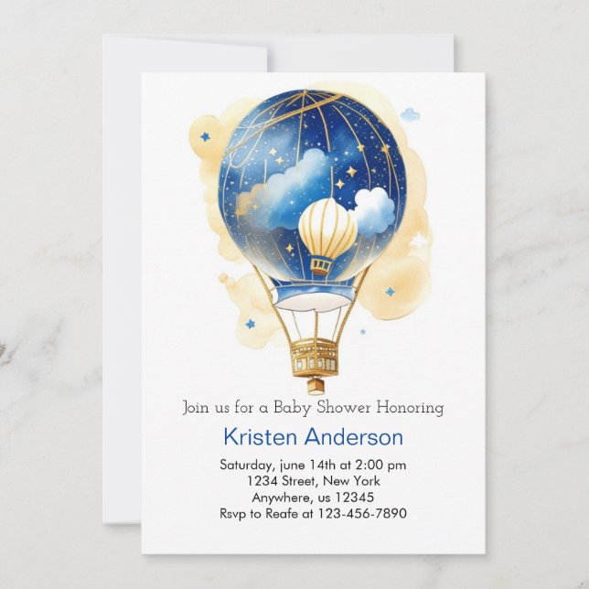 Hot Air Balloon Boy Baby Shower Invitation (Front)