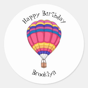 Hot air balloon cartoon illustration classic round sticker