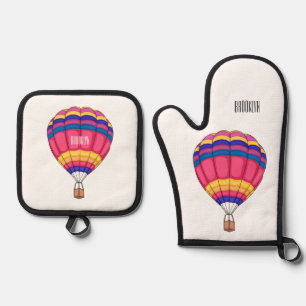 Hot air balloon cartoon illustration  oven mitt & pot holder set