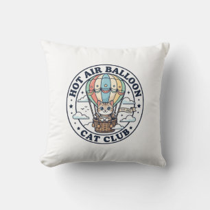 Hot Air Balloon Cat Cute Cat T-Shirt Design - Hot  Throw Pillow