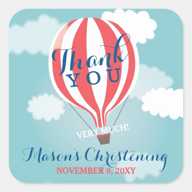 Hot Air Balloon Christening Thank You Stickers (Front)