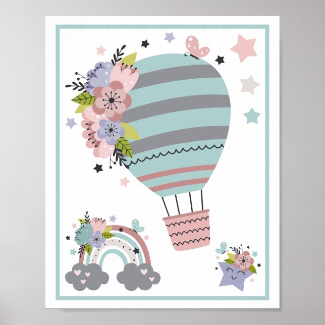 Hot Air Balloon Cloud, Rainbow, Moon Art Print Set (Front)