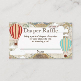 Hot Air Balloon & Clouds World Map Diaper Raffle Enclosure Card