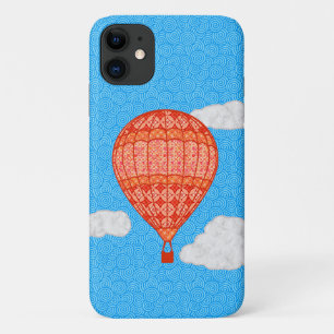 Hot Air Balloon, Coral Orange Against a Blue Sky iPhone 11 Case