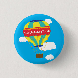 Hot Air Balloon Cute Colourful 1st Birthday Party 1 Inch Round Button