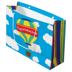 Hot Air Balloon Cute Colourful 1st Birthday Party Large Gift Bag