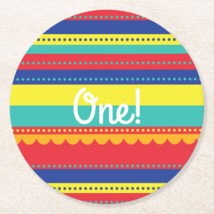 Hot Air Balloon Cute Colourful 1st Birthday Party Round Paper Coaster