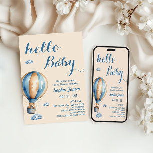 Hot Air Balloon   - Cute Teddy Bear Baby Shower Invitation
