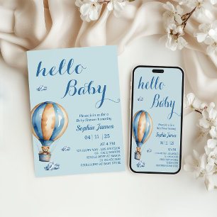Hot Air Balloon   - Cute Teddy Bear Baby Shower Invitation