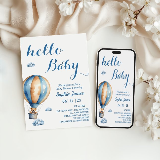 Hot Air Balloon   - Cute Teddy Bear Baby Shower Invitation (Creator Uploaded)