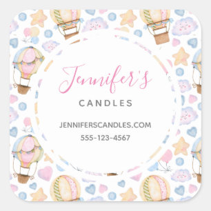 Hot Air Balloon Cute Watercolor Pattern Business Square Sticker