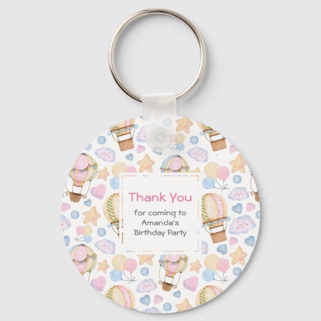 Hot Air Balloon Cute Watercolor Pattern Thank You Keychain (Front)