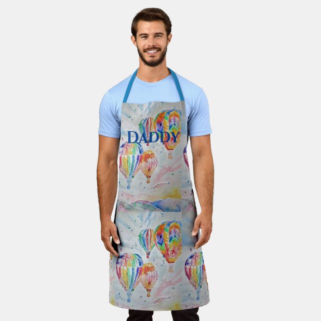 Hot Air Balloon Daddy colorful Watercolor Apron (Worn)