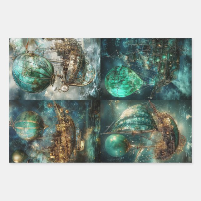 Hot Air Balloon Designs & Steampunk  Wrapping Paper Sheet (Front)