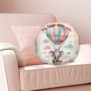 Hot Air Balloon Elephant Round Pillow