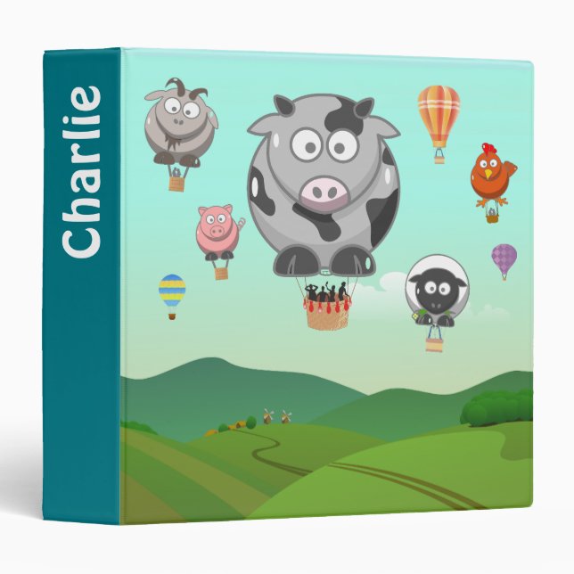 Hot Air Balloon Farm Animals Personalised Binder (Front/Spine)