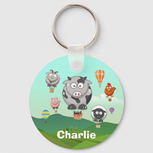 Hot Air Balloon Farm Animals Personalised Keychain (Front)