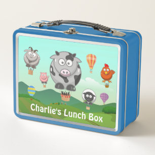 Hot Air Balloon Farm Animals Personalised Metal Lunch Box