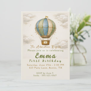Hot Air Balloon First Birthday Invitation