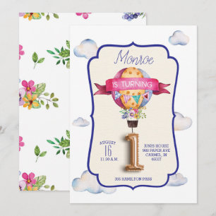 Hot Air Balloon First Birthday Party Invitations