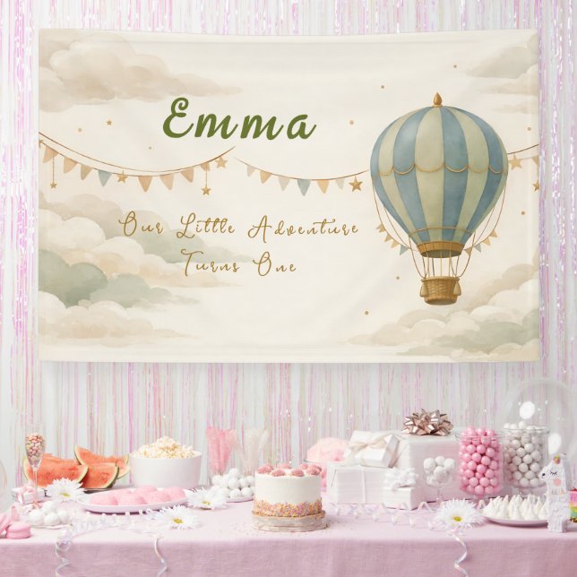 Hot Air Balloon First Birthday Personalized Banner (Party)