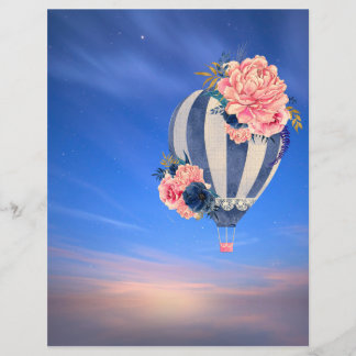Hot air balloon floral on blue sky romantic