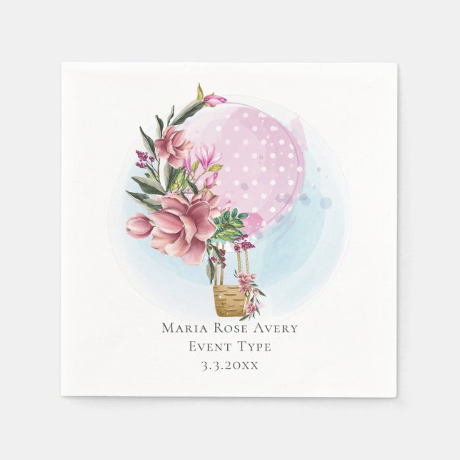 Hot Air Balloon Floral Personalized Birthday Napkin (Front)
