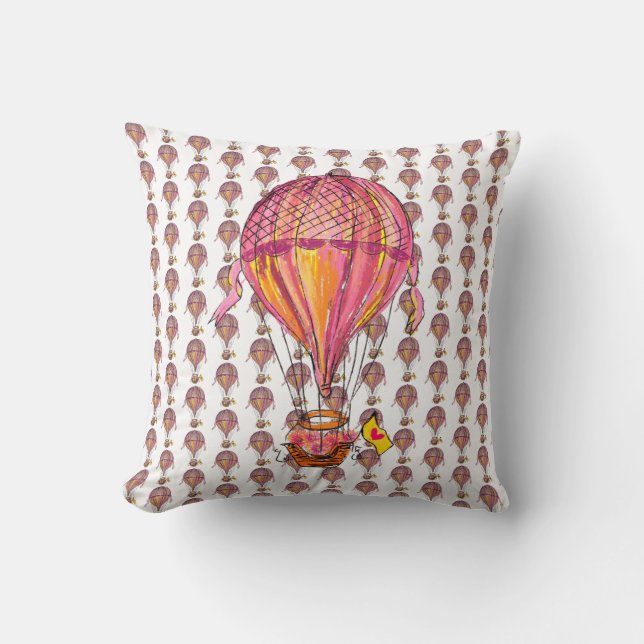 Hot Air Balloon Flowers Throw Pillow (Front)