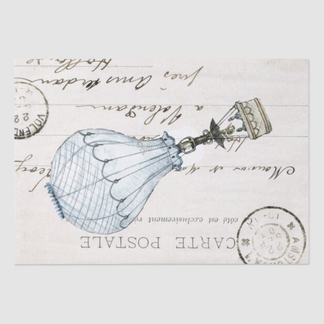 Hot Air Balloon French Carte Postale Decoupage     Tissue Paper (Front)