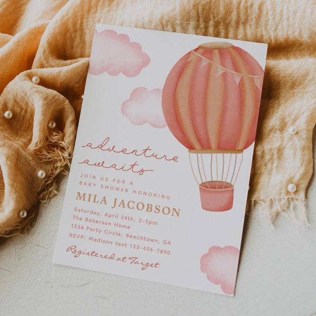 Hot Air Balloon Girl Baby Shower Invitation (Creator Uploaded)