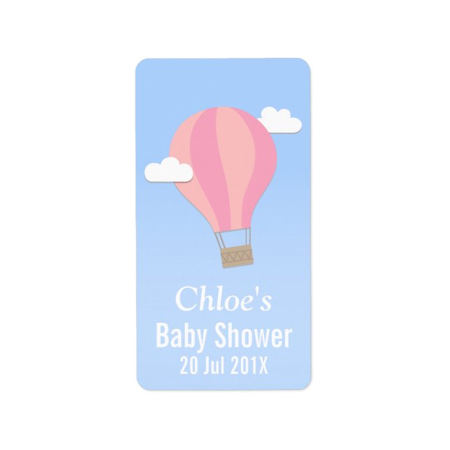 Hot Air Balloon, Girl Baby Shower Label (Front)