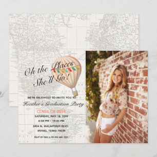 Hot Air Balloon Girl Graduation Invitation
