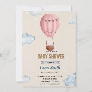 Hot air balloon girl party invitation
