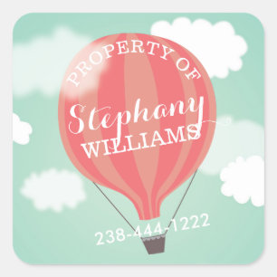 Hot Air Balloon Girl Propriété De Stickers De Nom