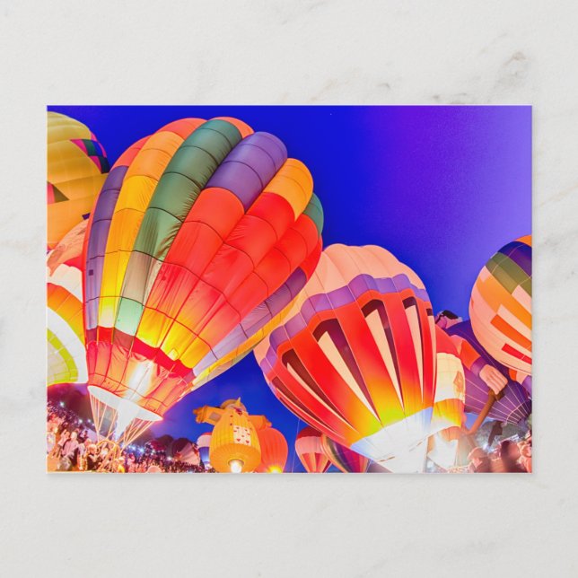 hot air balloon glow at night postcard (Front)
