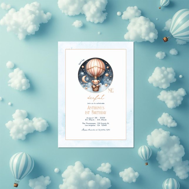 Hot Air Balloon "Isn’t He ONEderful" 1st Birthday Invitation (Hot Air Balloon "Isn’t He ONEderful" 1st Birthday Invitation)