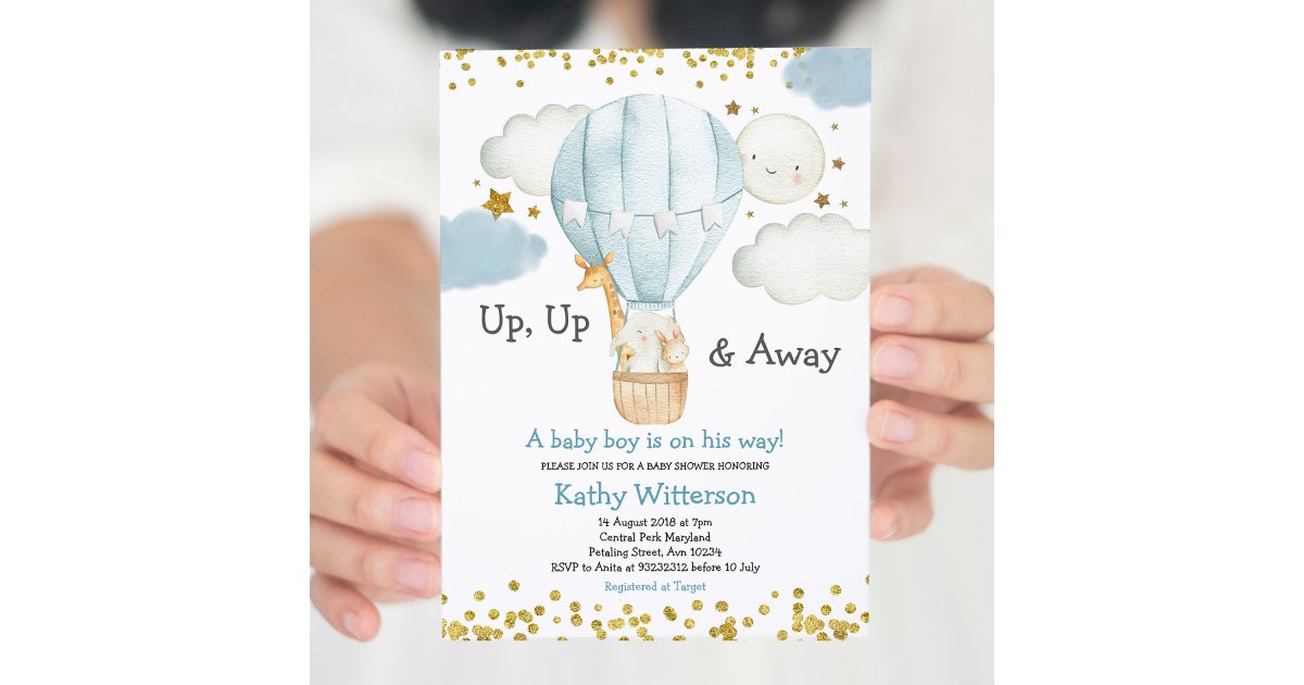 Hot Air Balloon jungle animals Boy Baby Shower Invitation | Zazzle