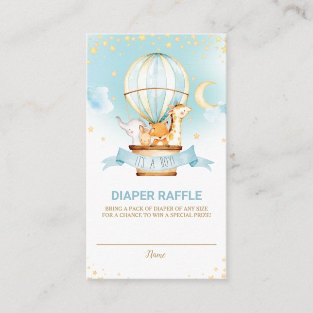 Hot Air Balloon Jungle Animals Boy Diaper Raffle Enclosure Card (Front)