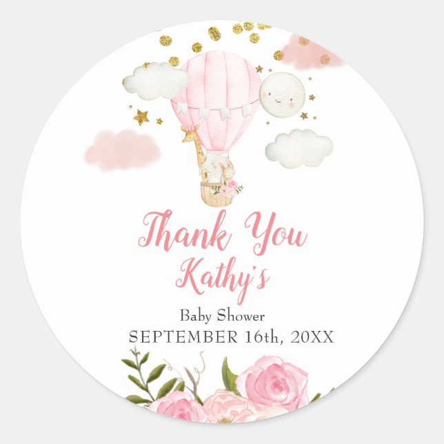 Hot Air Balloon Jungle Animals Gold Dot Glitter Classic Round Sticker (Front)