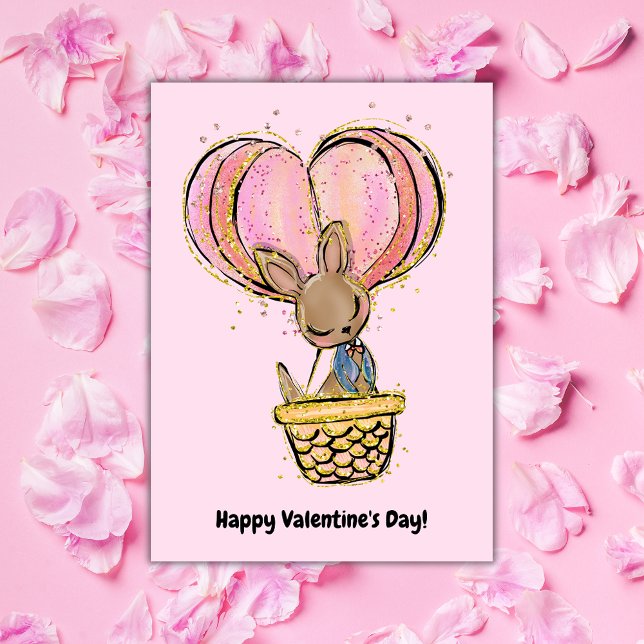 Hot Air Balloon Kangaroo Happy Valentine's Day Card (Creator Uploaded)