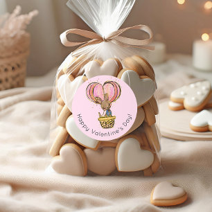 Hot Air Balloon Kangaroo Happy Valentine's Day Classic Round Sticker