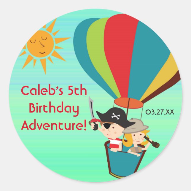 Hot Air Balloon Kids Adventure Vintage Stickers (Front)