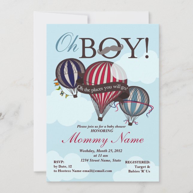 Hot Air Balloon Lil Man Shower Invitation (Front)
