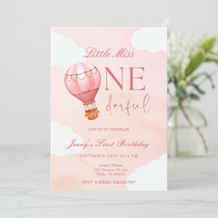 Hot Air Balloon Little Miss Onederful 1st birthday Invitation